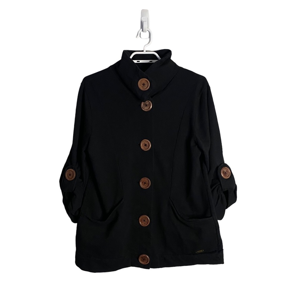 Orb Women's Black Knit Sweater Jacket with Coconut Buttons